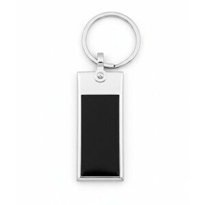 Rectangular Silver & Black Metal Keychain With Keyring